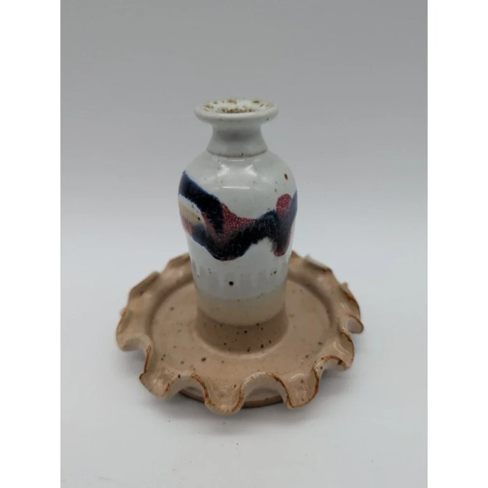 Randy Ritter Studio Pottery Michigan Blues Drip Glaze Oil Lamp Vase